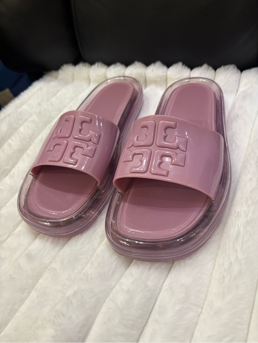 Tory Burch Pink Glossy Logo Slide Sandals